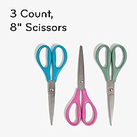 U Brands U-Eco 8" Scissors for Office, Assorted Brights, Patented Concave Blade Technology, Craft Scissor Set, Pack of Scissors for Gift Wrapping and Crafting, Set of 3 (6607U01-24)