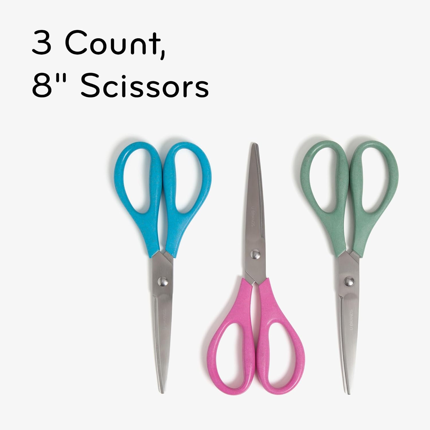 U Brands U-Eco 8" Scissors for Office, Assorted Brights, Patented Concave Blade Technology, Craft Scissor Set
