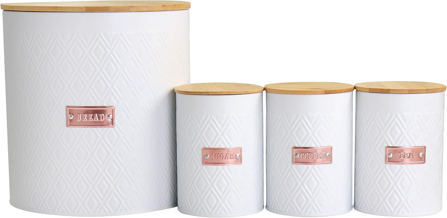 MegaChef 4 Piece Iron Canister Set in White