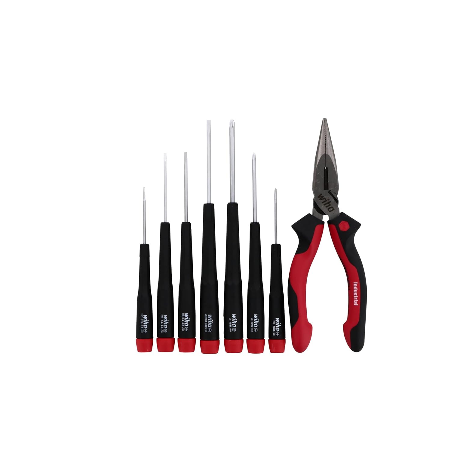 Wiha 26190 Slotted and Phillips Screwdriver Set Bonus Pack with Professional 6.3" Long Nose Pliers, 8 Piece
