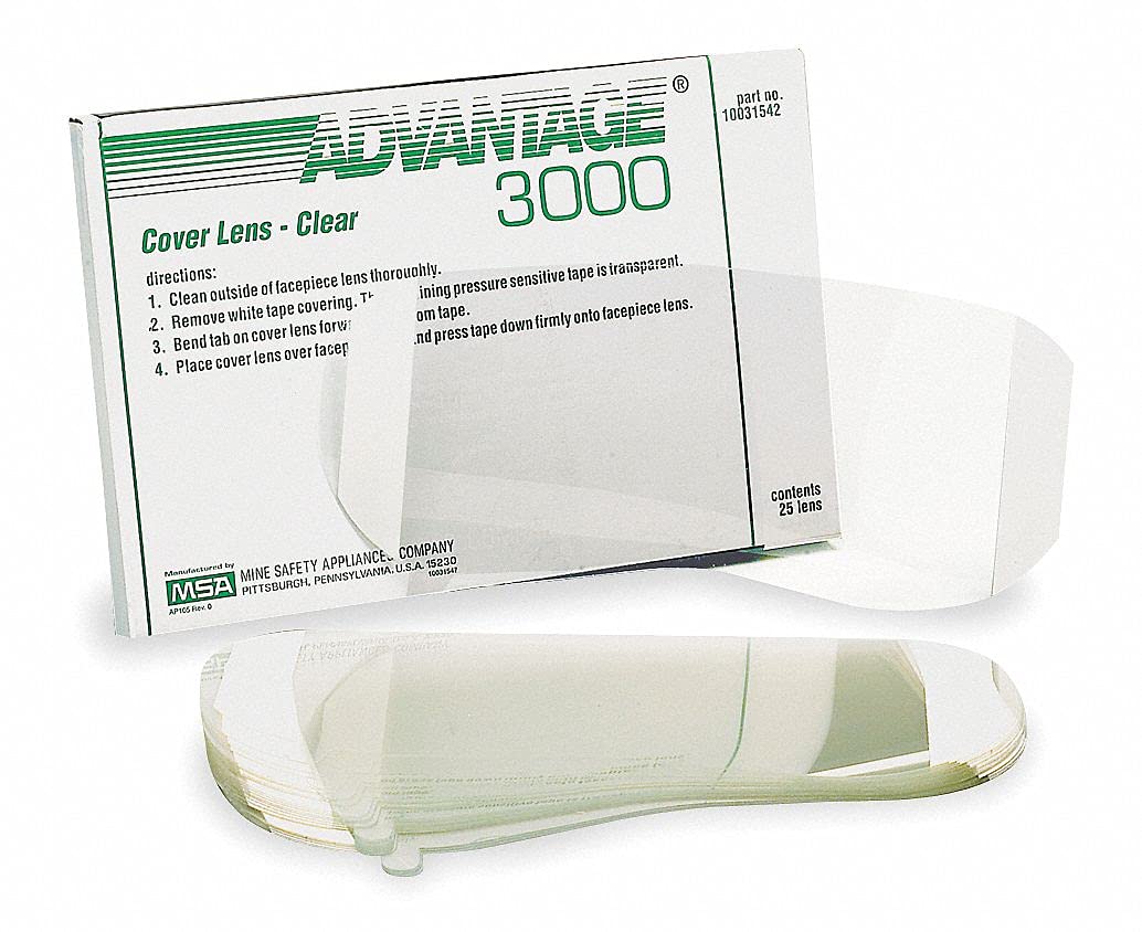 MSA 10031542 Lens Covers for Advantage 3000 Respirator Mask Series, Quantity: 25 per Pack, Color: Clear