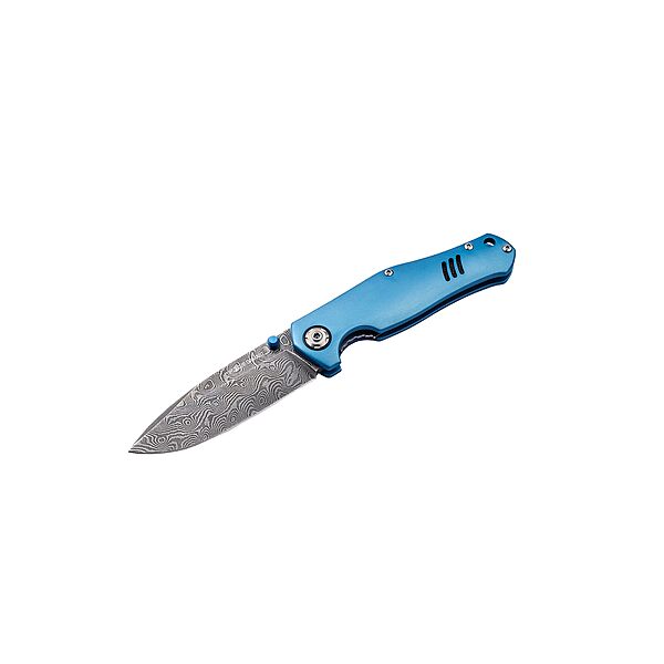 Böker Solingen® 1969 Z28 Damascus pocket knife - Damascus EDC folding knife with blue aluminum handle