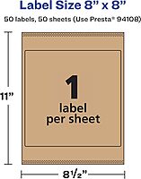 AVERY Kraft Brown Square Labels, Sure Feed Technology, 8" x 8"