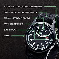 SMITH & WESSON Men's Military Watch with Interchangeable Canvas Straps, Water Resistant, Date Display