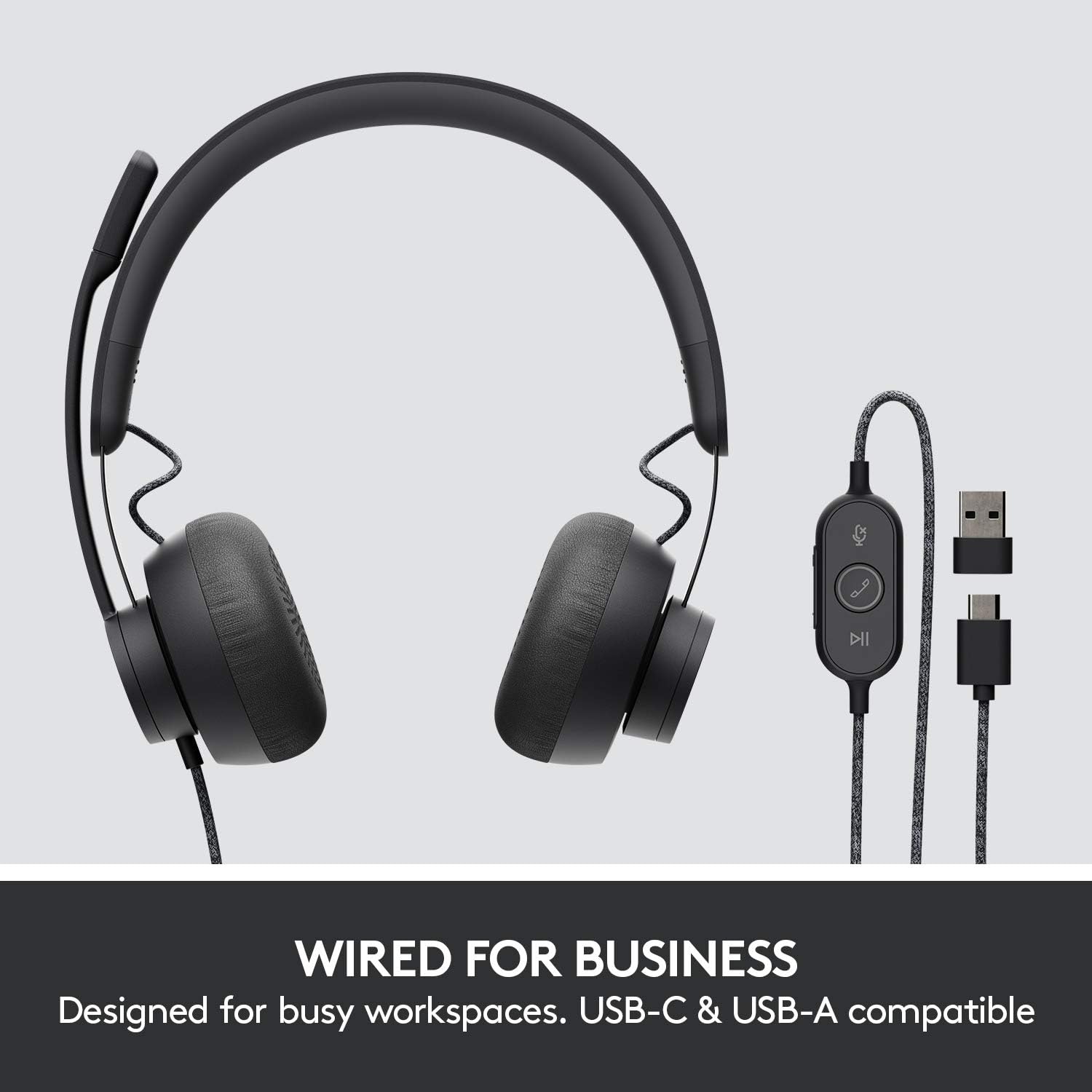 Logitech Zone Wired Noise Cancelling Headset, USB-C with USB-A Adapter - Graphite,Black