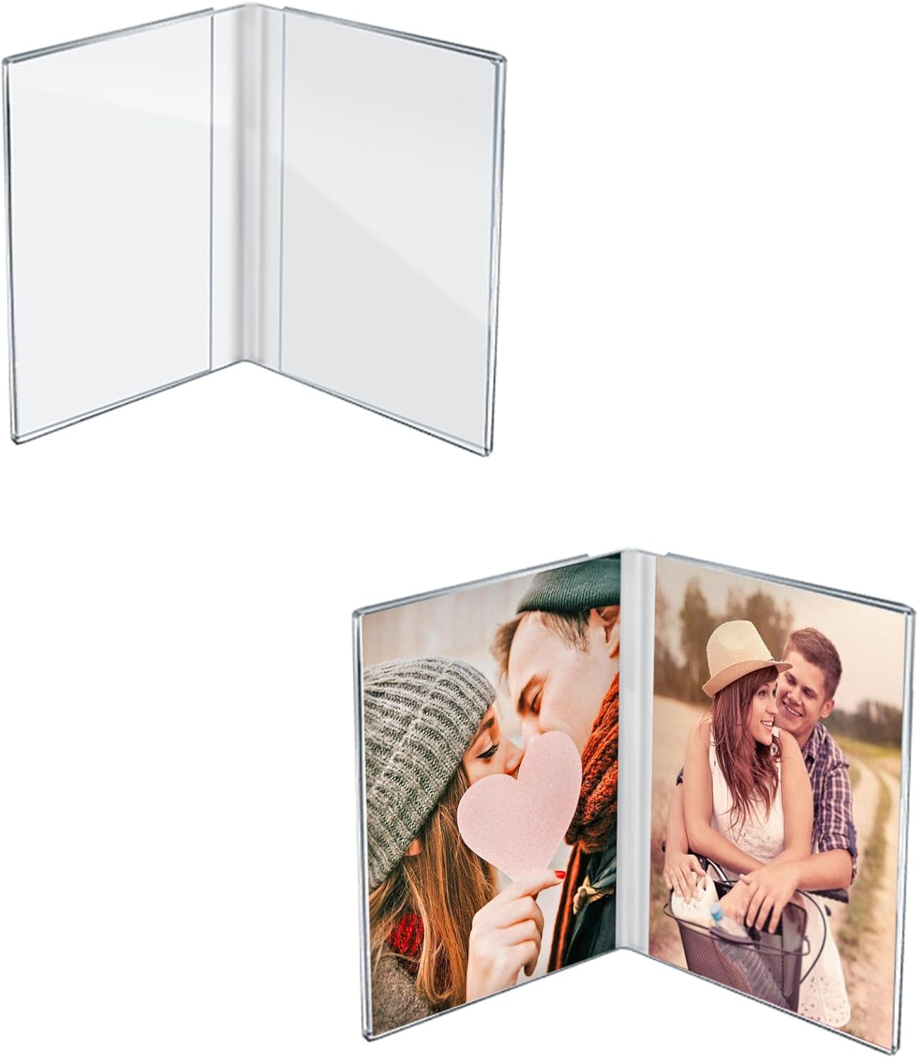 Azar Displays 107726-2PK Clear Acrylic 4x6 Double Photo Frame Side by Side - Modern Dual-Sided Picture Display, 2-Pack