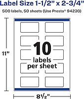 Avery Matte White Rectangle Labels, Sure Feed Technology, 1.5" x 2.75"