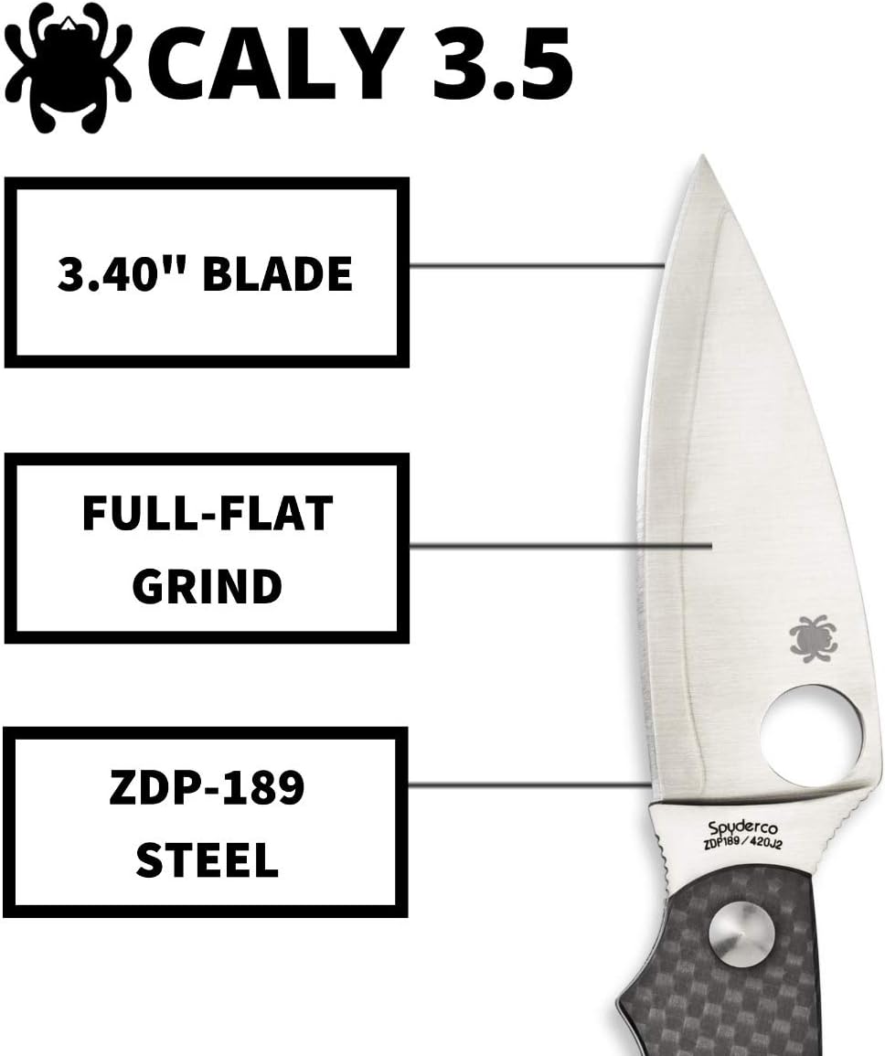 Spyderco Caly Prestige Knife with 3.40" ZDP-189 Stainless Steel Blade and Black Carbon Fiber Handle - PlainEdge - C144CFPE