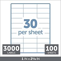 Office Depot White Inkjet/Laser Address Labels, 1in. x 2 5/8in., Box of 3,000, 505-O004-0004