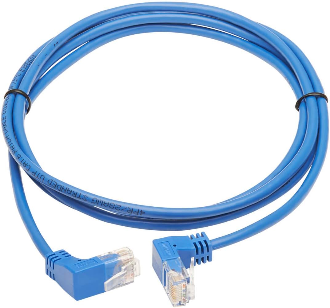 Tripp Lite Cat6 Gigabit Molded Slim UTP Network Patch Cable, Blue, RJ45 Angle