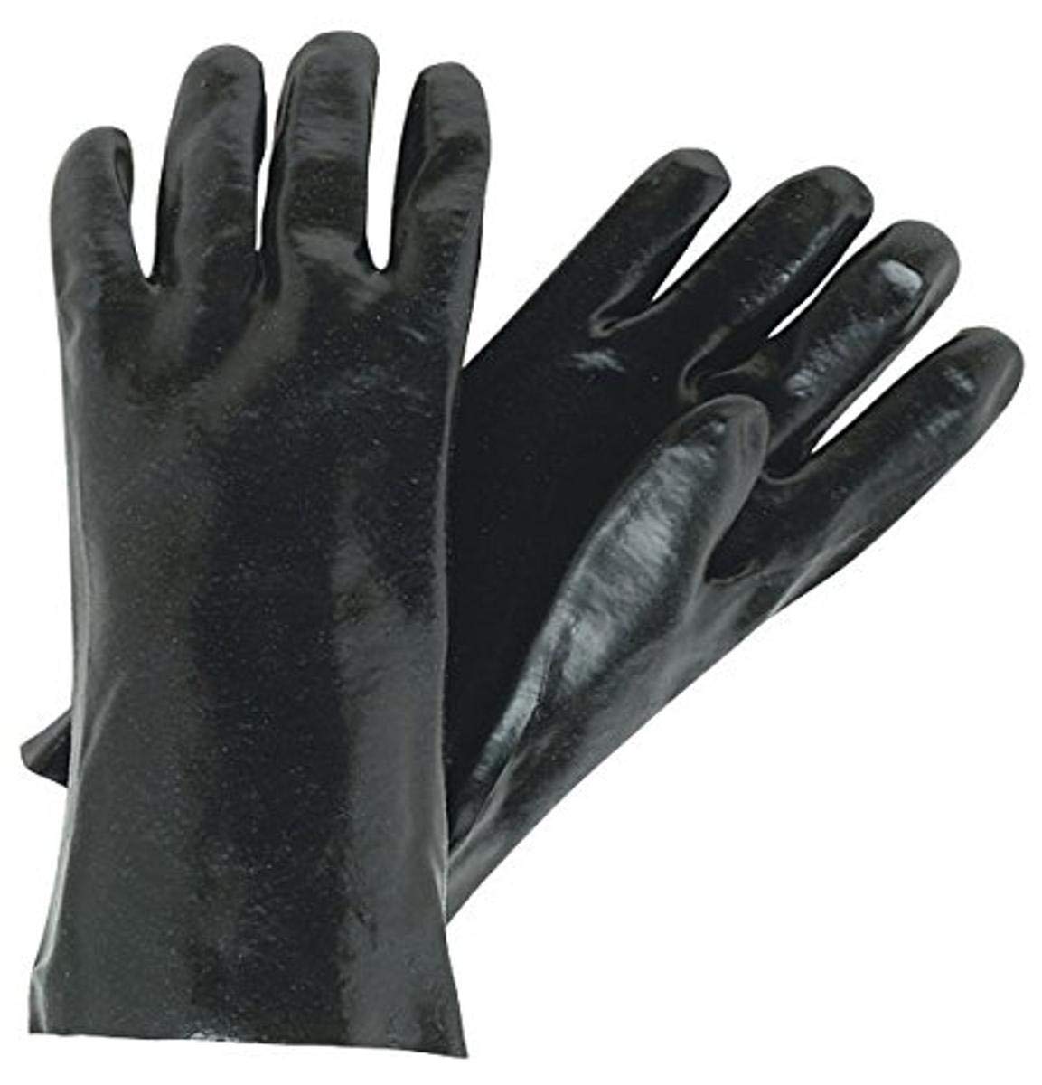 MCR Safety 6212 Single-Dipped PVC Plasticsol Gloves with 12-inch Gauntlet and Interlock Lining, Smooth, Black, Large, 1-Pair