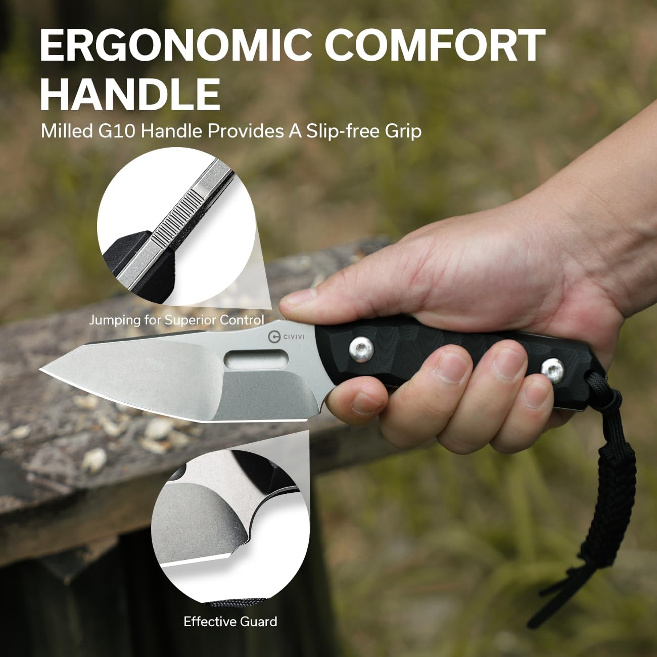 CIVIVI Propugnator EDC Fixed Blade Knife with Kydex Sheath, T-Clip and Lanyard, 4.15" D2 Blade