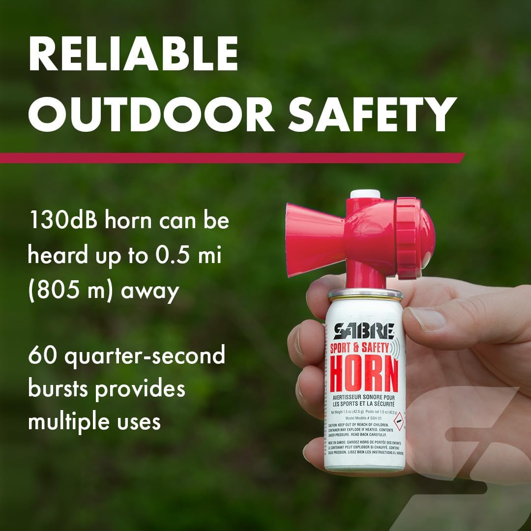SABRE Sport and Safety Horn, 130 dB Air Horn, 60 ¼ Second or 25 ½ Second Bursts, Audible Up to 1/2-Miles (804-Meters)