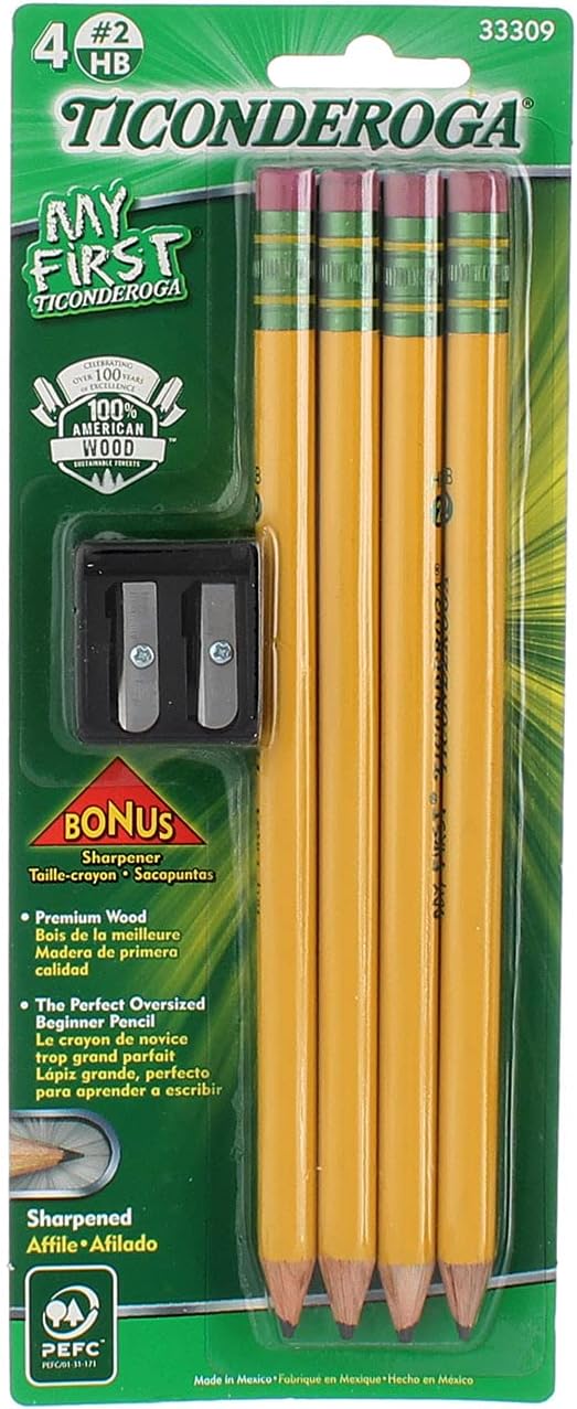 Ticonderoga Beginner Pencils, Presharpened, #2 Lead, Medium Soft, Pack of 4
