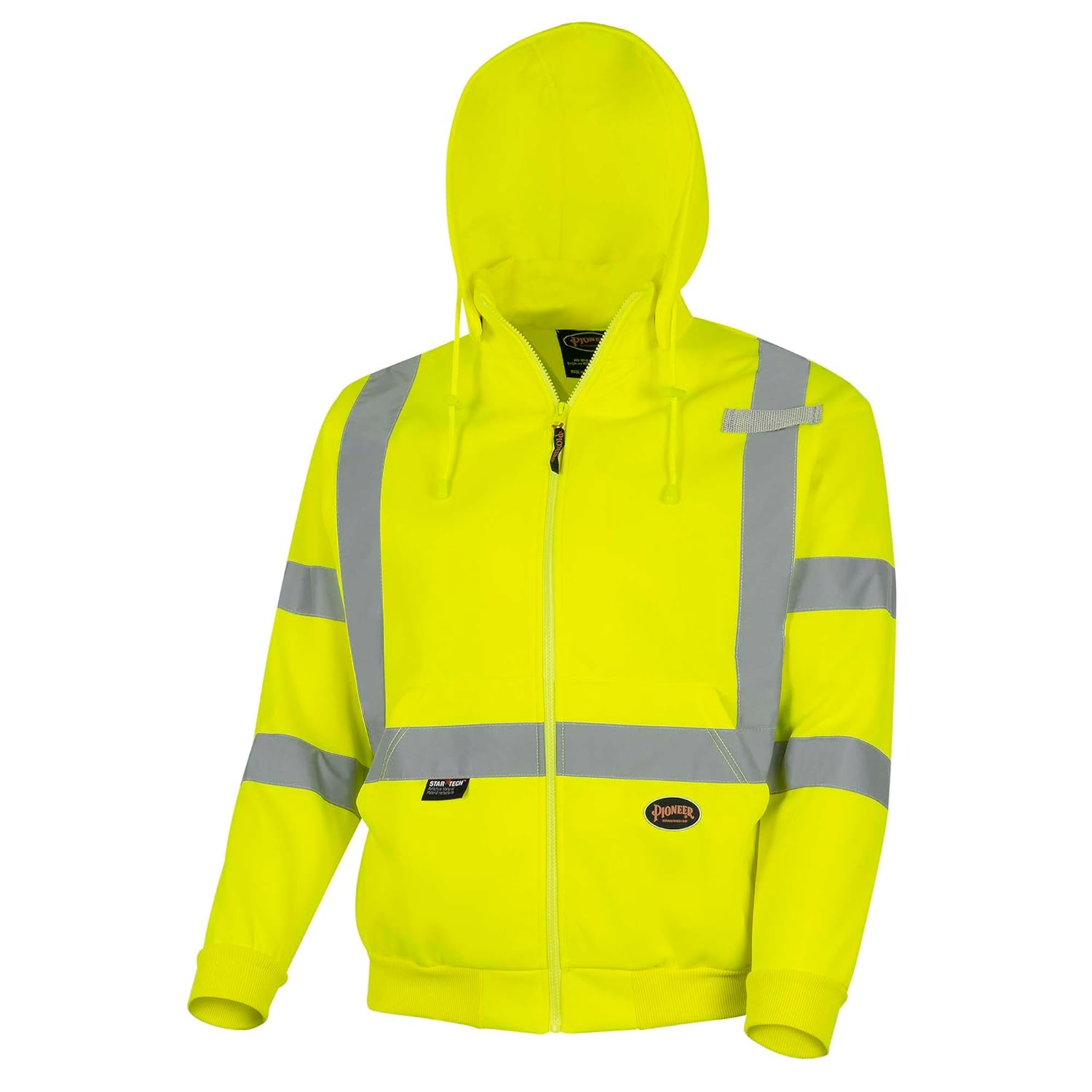 Pioneer High Visibility Safety Hoodie – Reflective Hi Vis Sweatshirt Jacket with Zipper, Pockets – Polyester Fleece