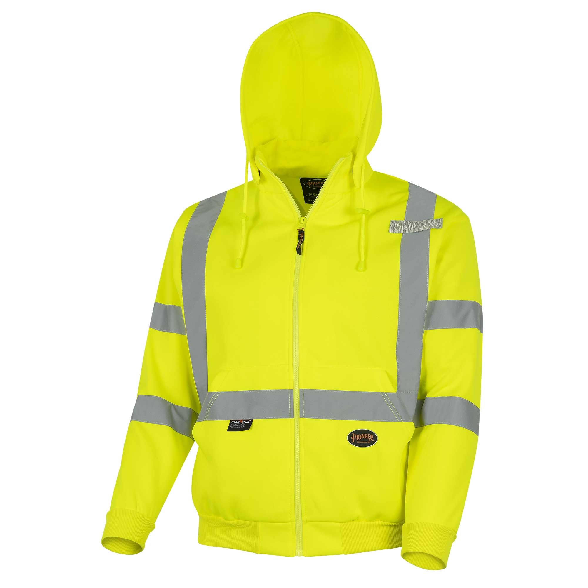 Pioneer High Visibility Safety Hoodie – Reflective Hi Vis Sweatshirt Jacket with Zipper, Pockets – Polyester Fleece