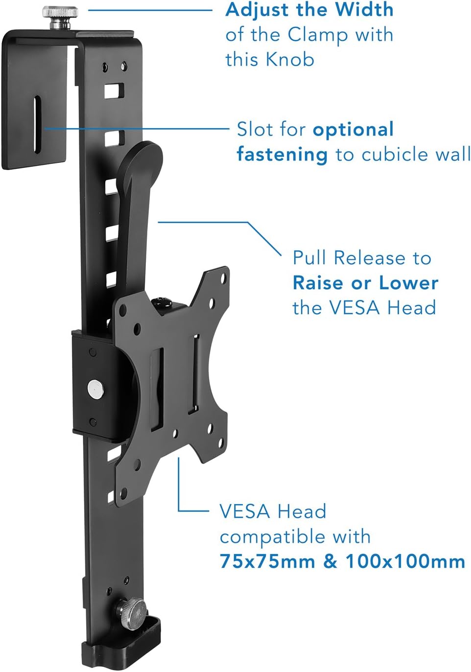 Mount-It! Cubicle Monitor Mount Hanger Attachment, Hanging Height Adjustable VESA Bracket for a 17" to 32" Screen