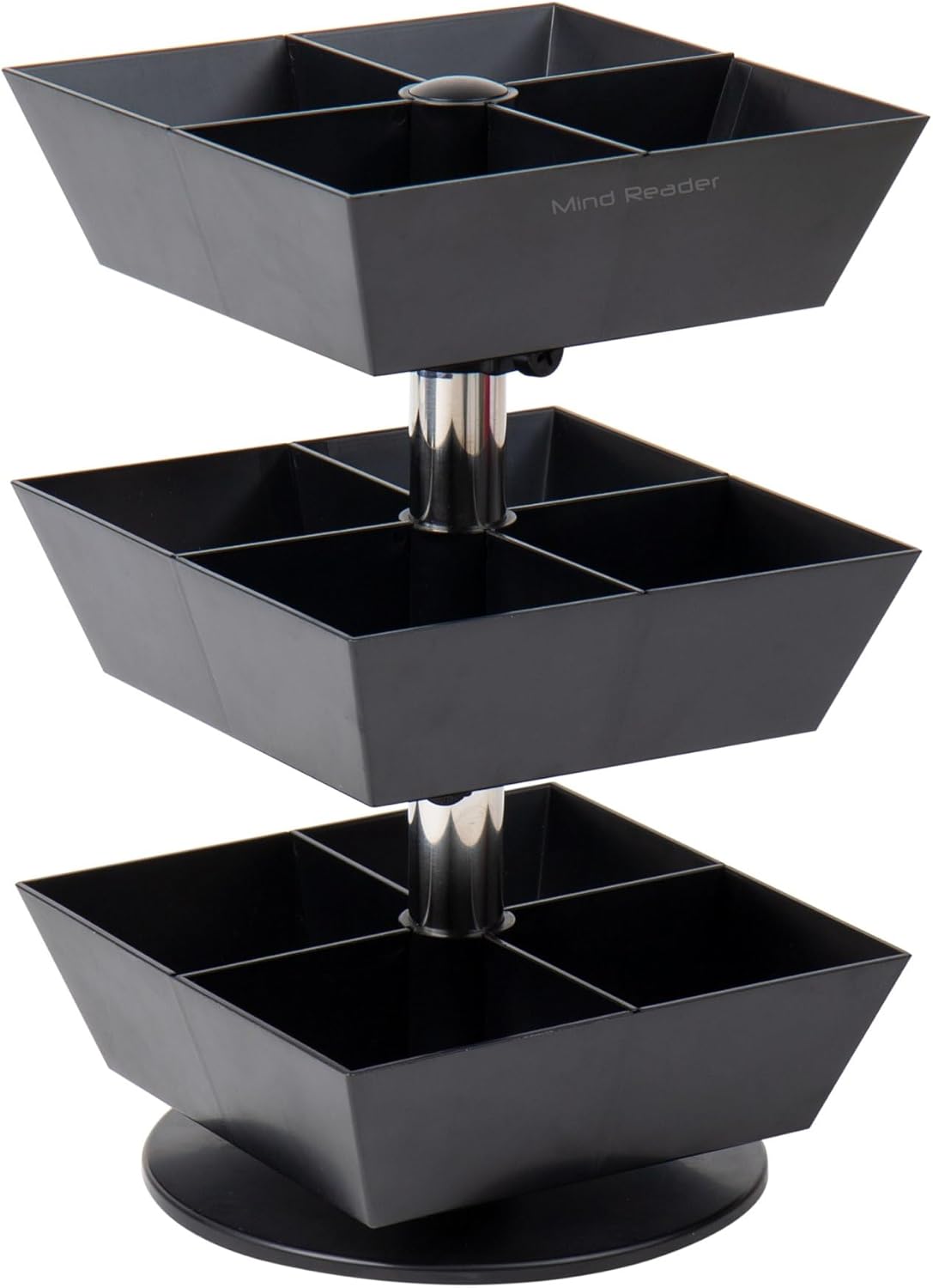 Mind Reader Tea Bag Carousel, 3-Tier 12-Compartment Countertop Organizer, 6.75" L x 6.75" W x 11.5" H, Black