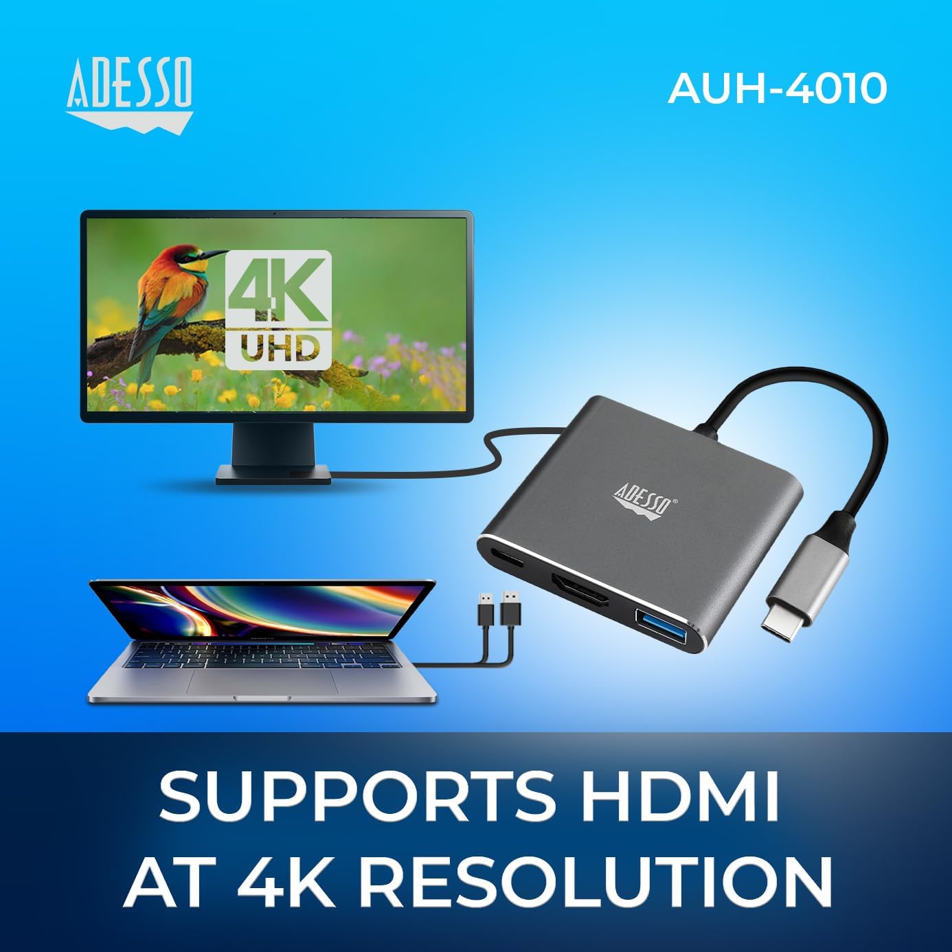 ADESSO AUH-4010 USB-C Docking Station - 4K HDMI, 100W PD
