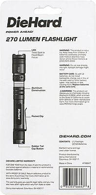 DieHard 270-Lumen Aluminum Twist-Focus Flashlight, 5-3/4in x 1in, Gray