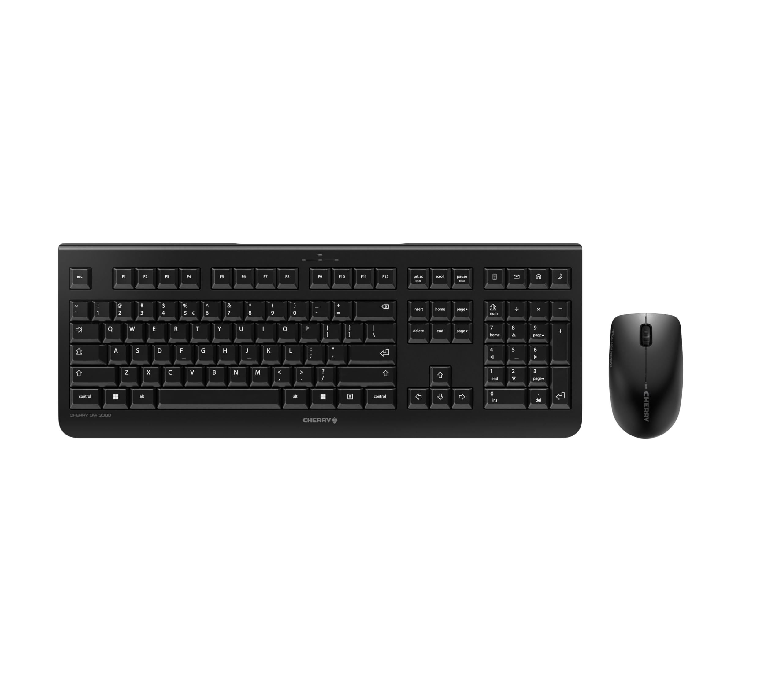 CHERRY DW 3000 - Wireless Keyboard+Mouse Combo - 4 Additional Keys - US Layout - QWERTY Keyboard - GS Approval - Black