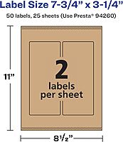 Avery Kraft Brown Rectangle Labels, Sure Feed Technology, 7.75 x 3.25, Print-to-the-Edge, Laser/Inkjet Printable