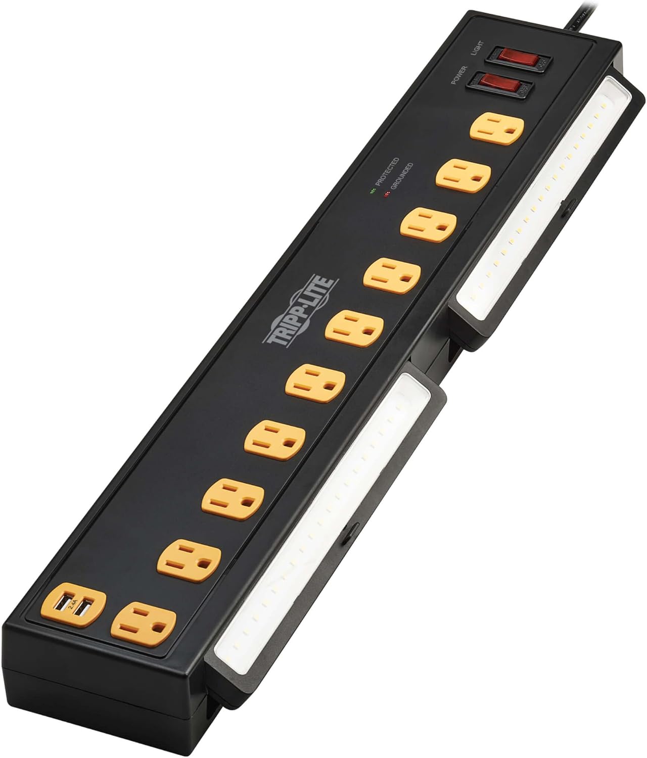 Tripp Lite by Eaton Protect It! TLP1006USB 10-Outlet Surge Protector With 2 Swivel Light Bars And 4 USB Ports, 6ft, Black