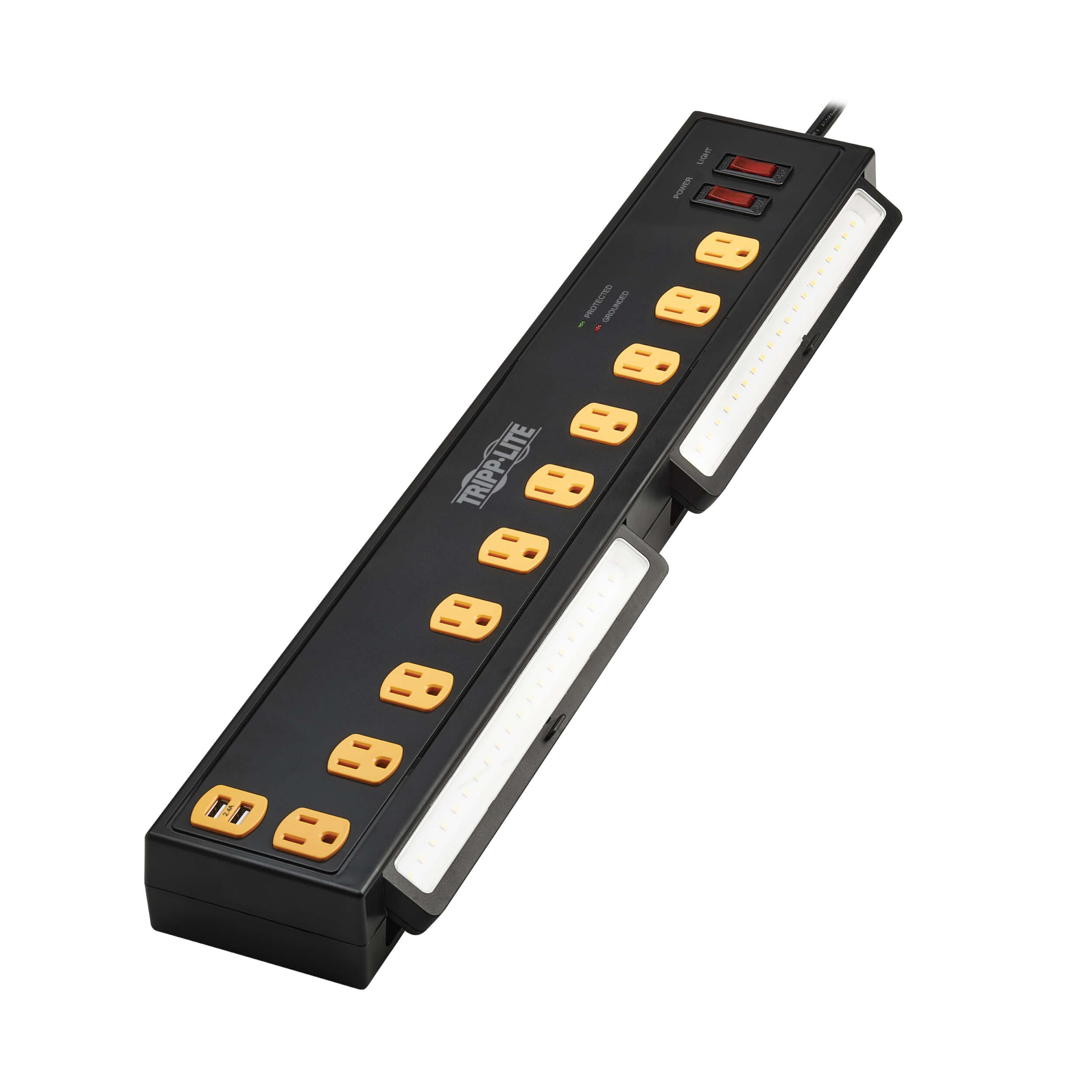 Tripp Lite by Eaton Protect It! TLP1006USB 10-Outlet Surge Protector With 2 Swivel Light Bars And 4 USB Ports, 6ft, Black