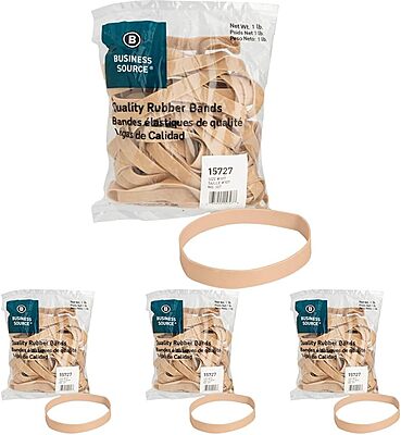 Business Source 15727 Rubber Bands,Size 107,1 lb./BG,7-Inch x5/8-Inch,Natural Crepe (Pack of 4) Size 107 (Pack of 4)