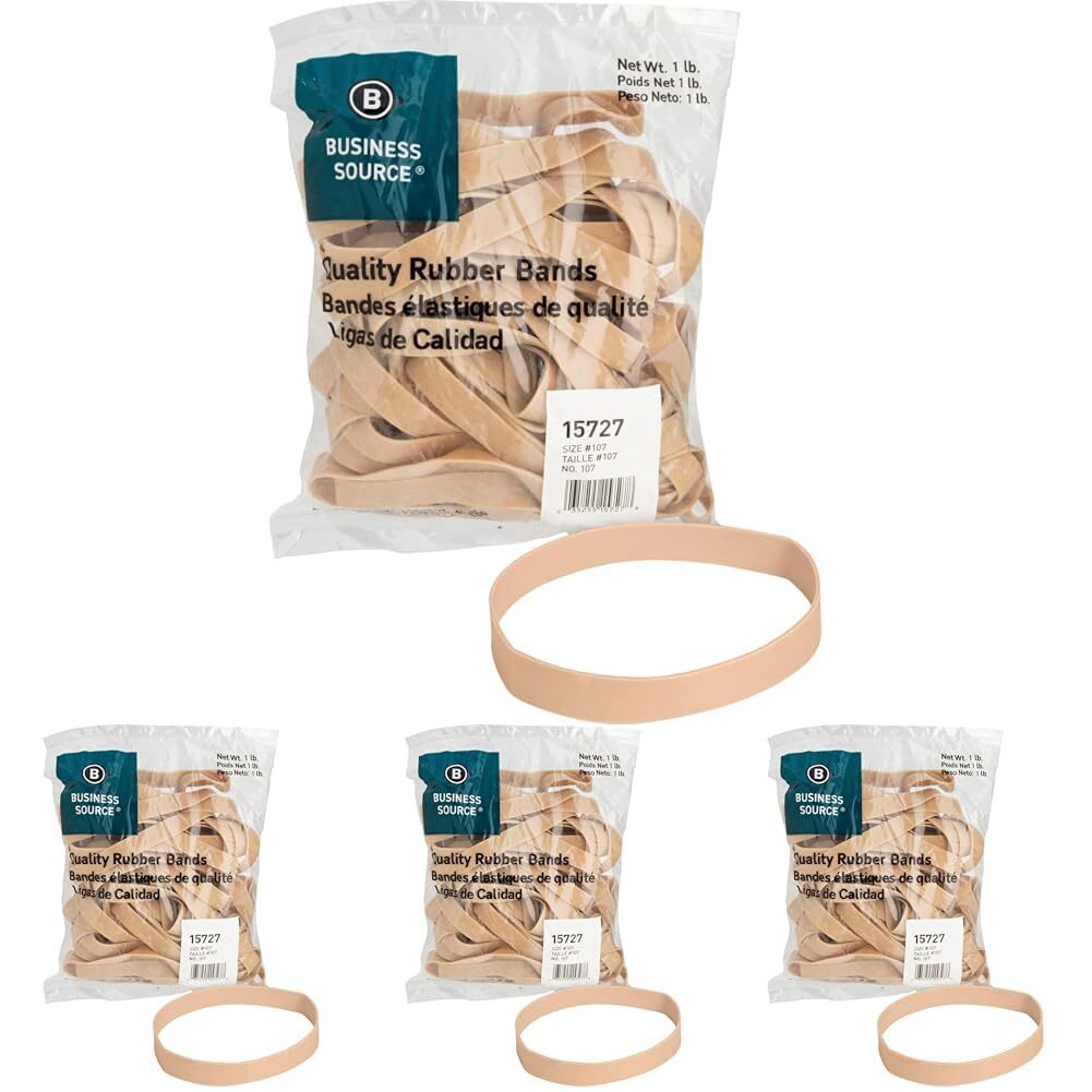 Business Source 15727 Rubber Bands,Size 107,1 lb./BG,7-Inch x5/8-Inch,Natural Crepe (Pack of 4) Size 107 (Pack of 4)