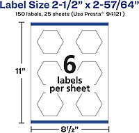 Avery Matte White Hexagon Labels, Sure Feed Technology, 2.5" x 2-57/64", 150 White Labels, Print-to-The-Edge, Permanent Adhesive, Laser/Inkjet Printable 150 labels