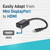 C2G Mini Display Port Adapter, Display Port to HDMI, Male to Female, White, 8 inches, Cables to Go 54314