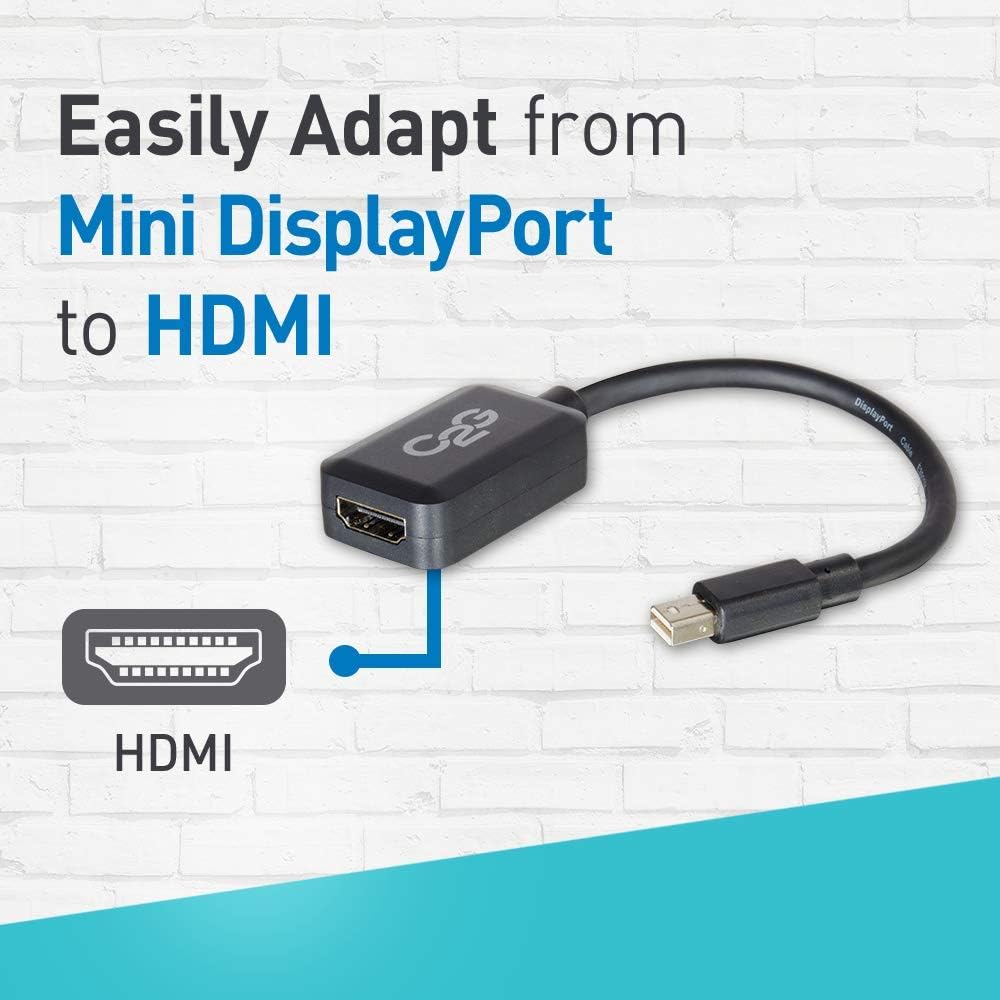 C2G Mini Display Port Adapter, Display Port to HDMI, Male to Female, White, 8 inches, Cables to Go 54314