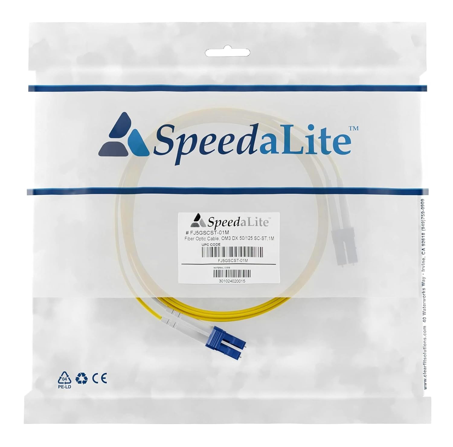 Fiber Optic Patch Cable, LC-LC, 9/125 Singlemode Duplex, Yellow, 2m