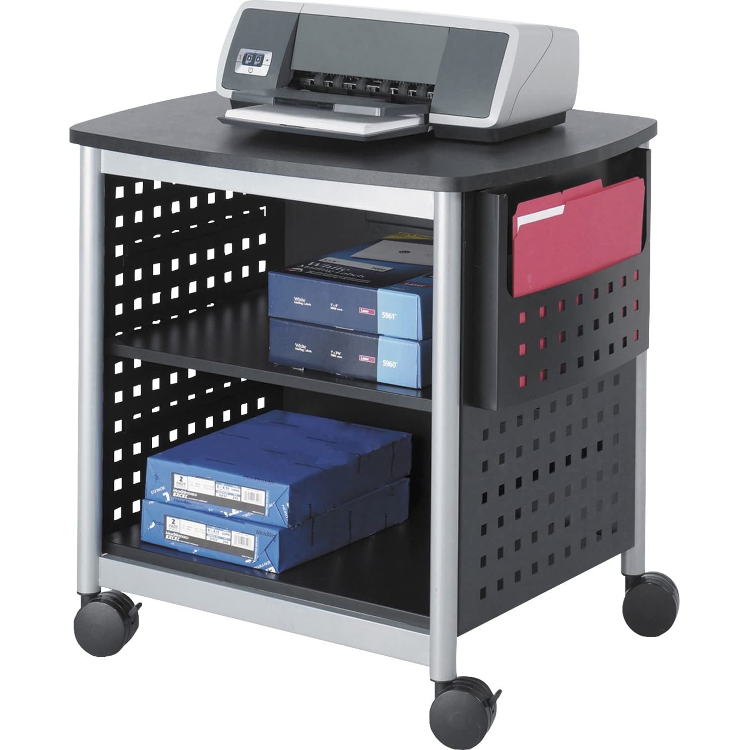 Safco Scoot Deskside Utility Cart & Multi-Use Printer Stand, Desk Organizer, Mobile Rolling Cart with Adjustable Shelf