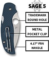 Spyderco Sage 5 Lightweight Folding Pocket Knife with 3 Inch CPM SPY27 Steel Blade and Cobalt Blue FRN Handle - PlainEdge - C123PCBL