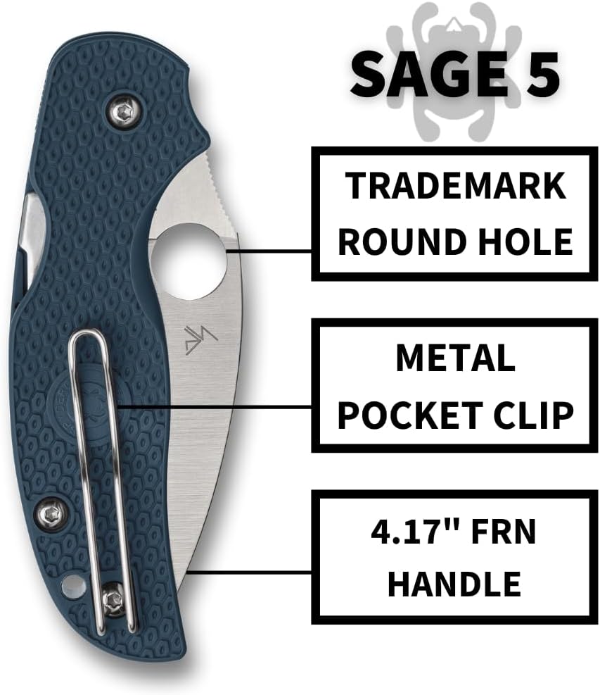 Spyderco Sage 5 Lightweight Folding Pocket Knife with 3 Inch CPM SPY27 Steel Blade and Cobalt Blue FRN Handle - PlainEdge