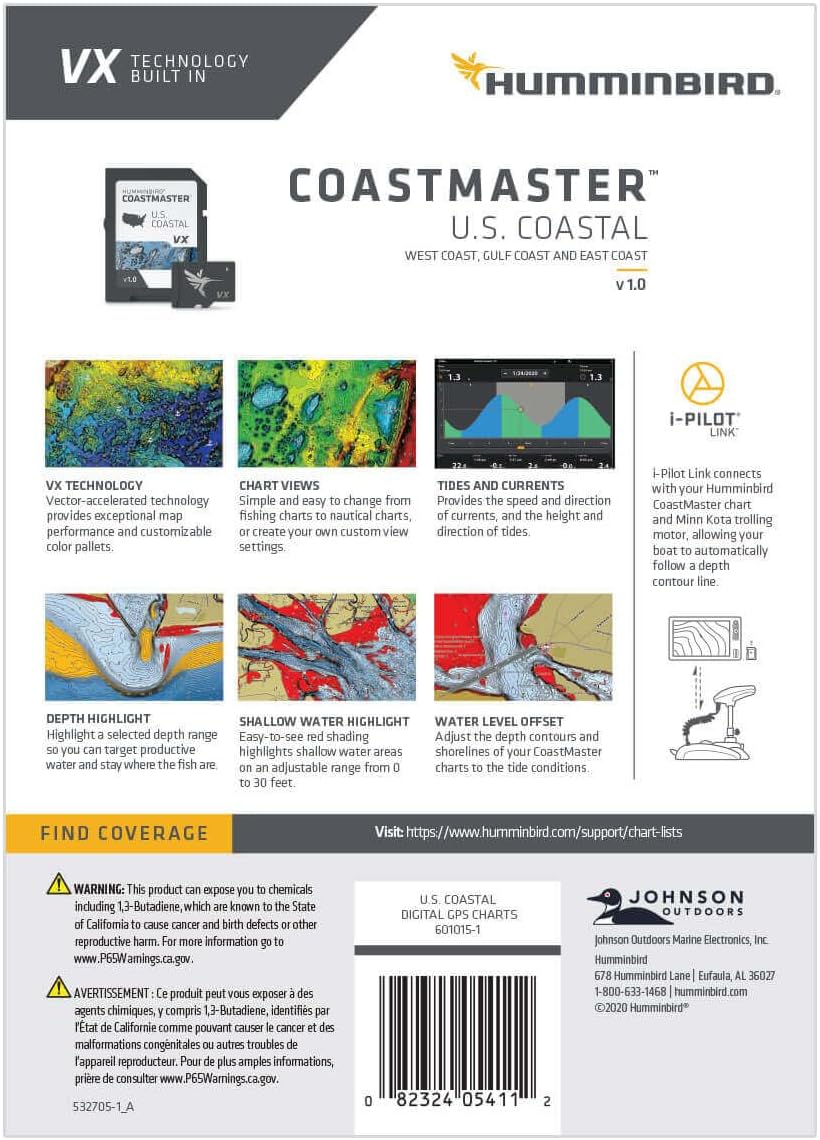 Humminbird CoastMaster U.S. Coastal V1 Map SD Card for Fish Finders Mapping