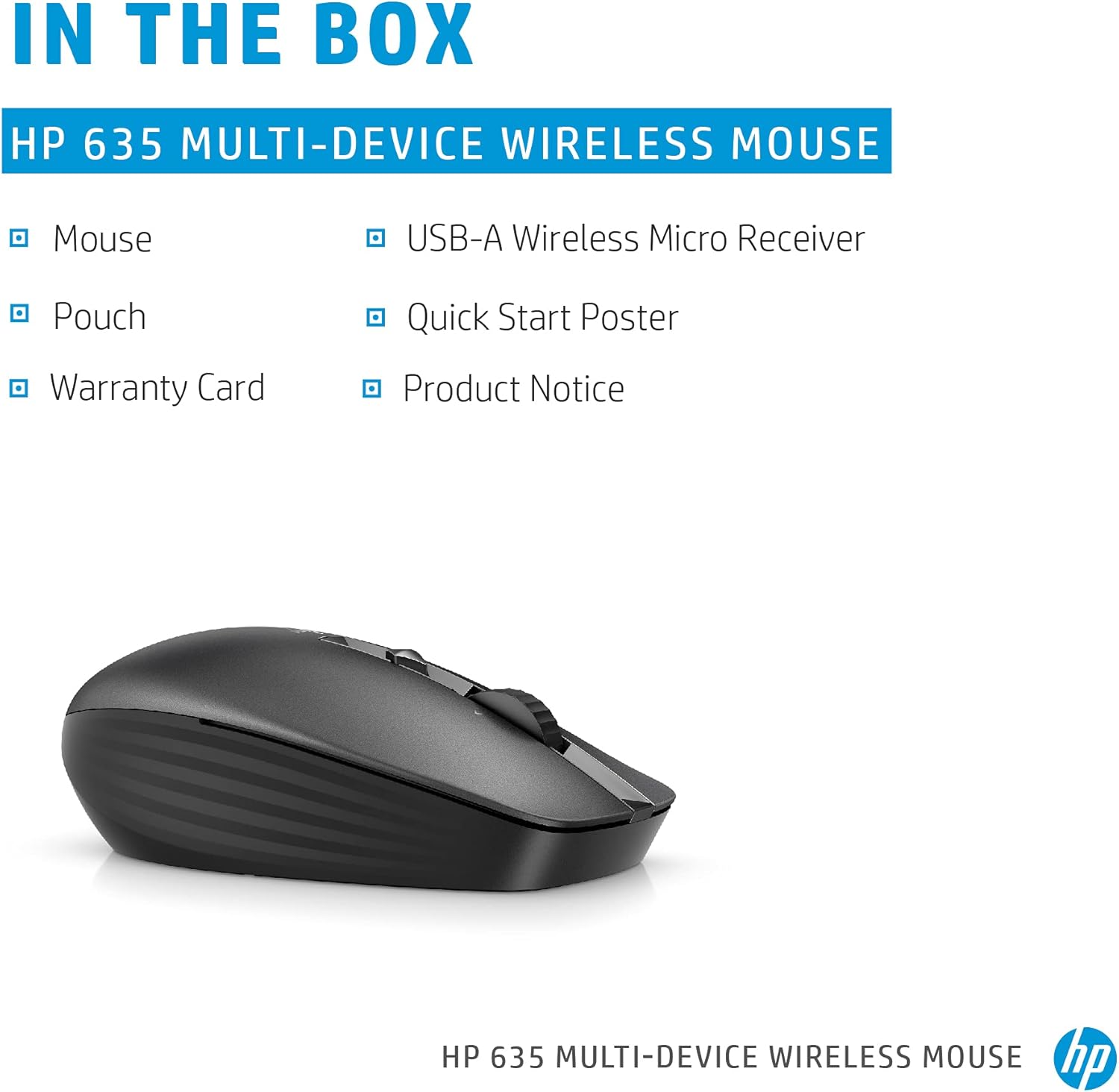 HP Wireless Multi-Device 635M Mouse - Travel Mouse - Wireless - Bluetooth - Black - USB - 4 Button(s)