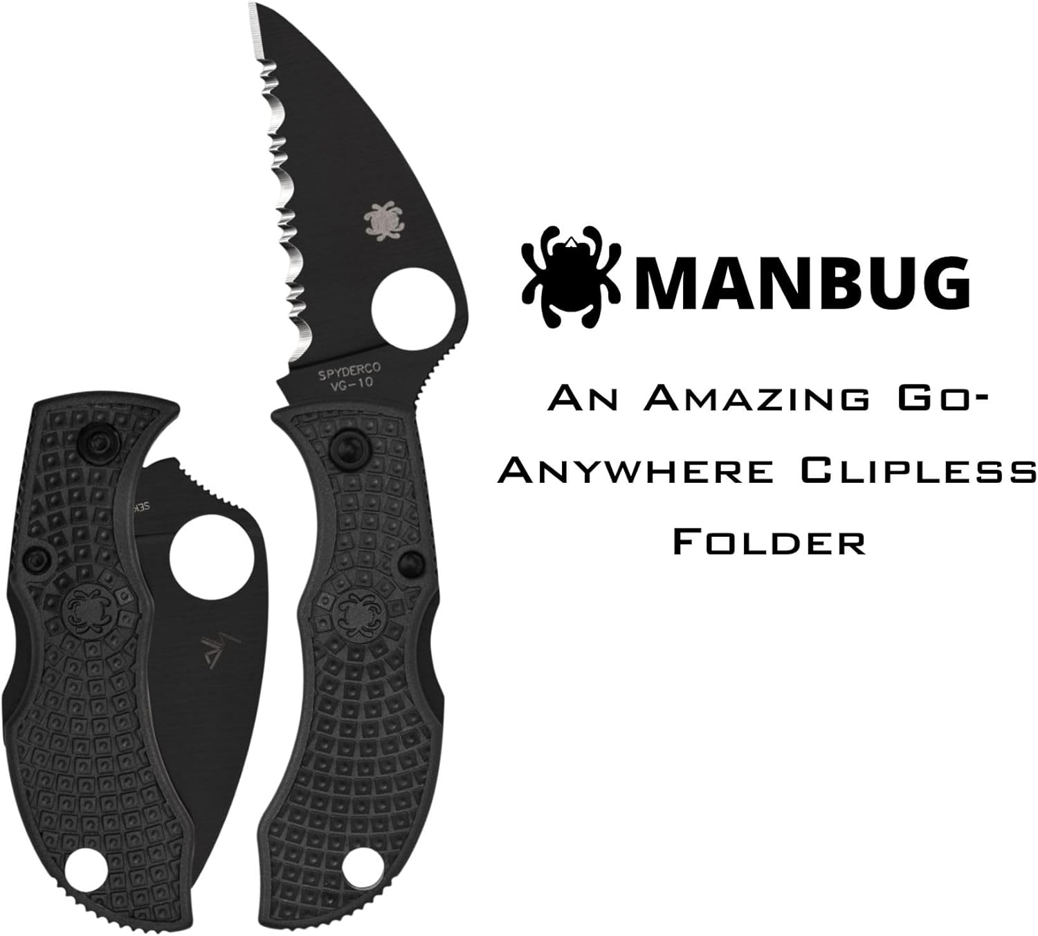 Spyderco Manbug Wharncliffe Folding Knife - VG-10 Steel with TiCN Blade Coating, FRN Handle, SpyderEdge - MBKWSBK