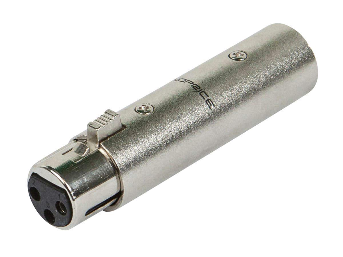 Monoprice 5-Pin Male to 3-Pin Female DMX Converter - Silver, Anodized Aluminum Adapter With Lock Release Button