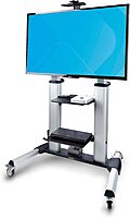 StarTech.com Rolling TV Cart/Stand On Wheels, Up to 100-inch/220lb Flat Screens, Hand Crank Height Adjustable Mobile Trolley