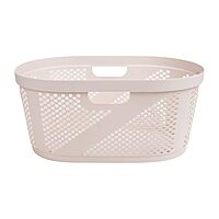 Mind Reader 40L Laundry Basket, Clothes Hamper, Premium Wicker Design, Plastic, Ivory
