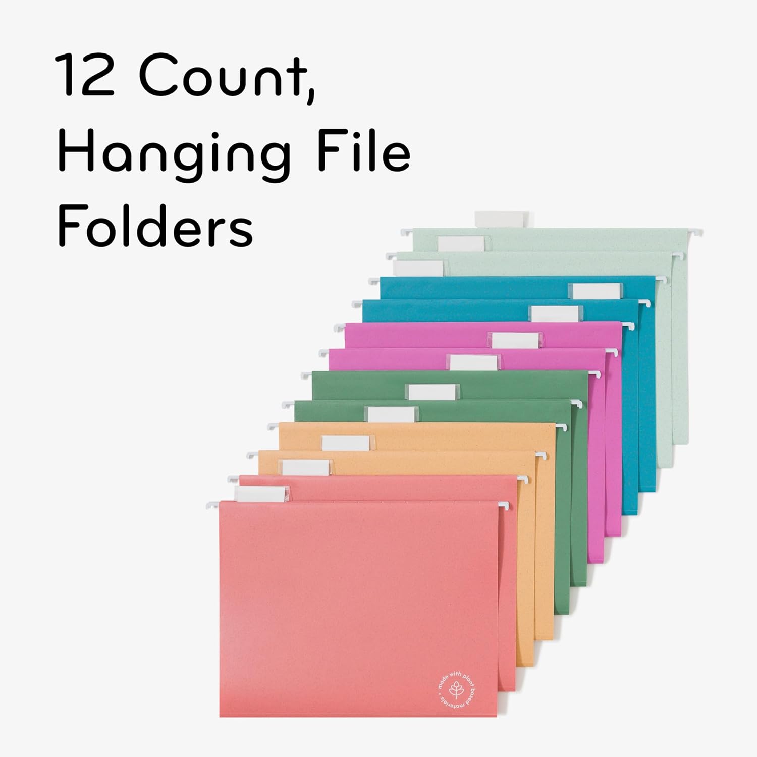 U Brands U-Eco Poly Hanging File Folders, Set of 12, Assorted Brights, White Metal Hanging Rods, Letter Size (6596U01-12)