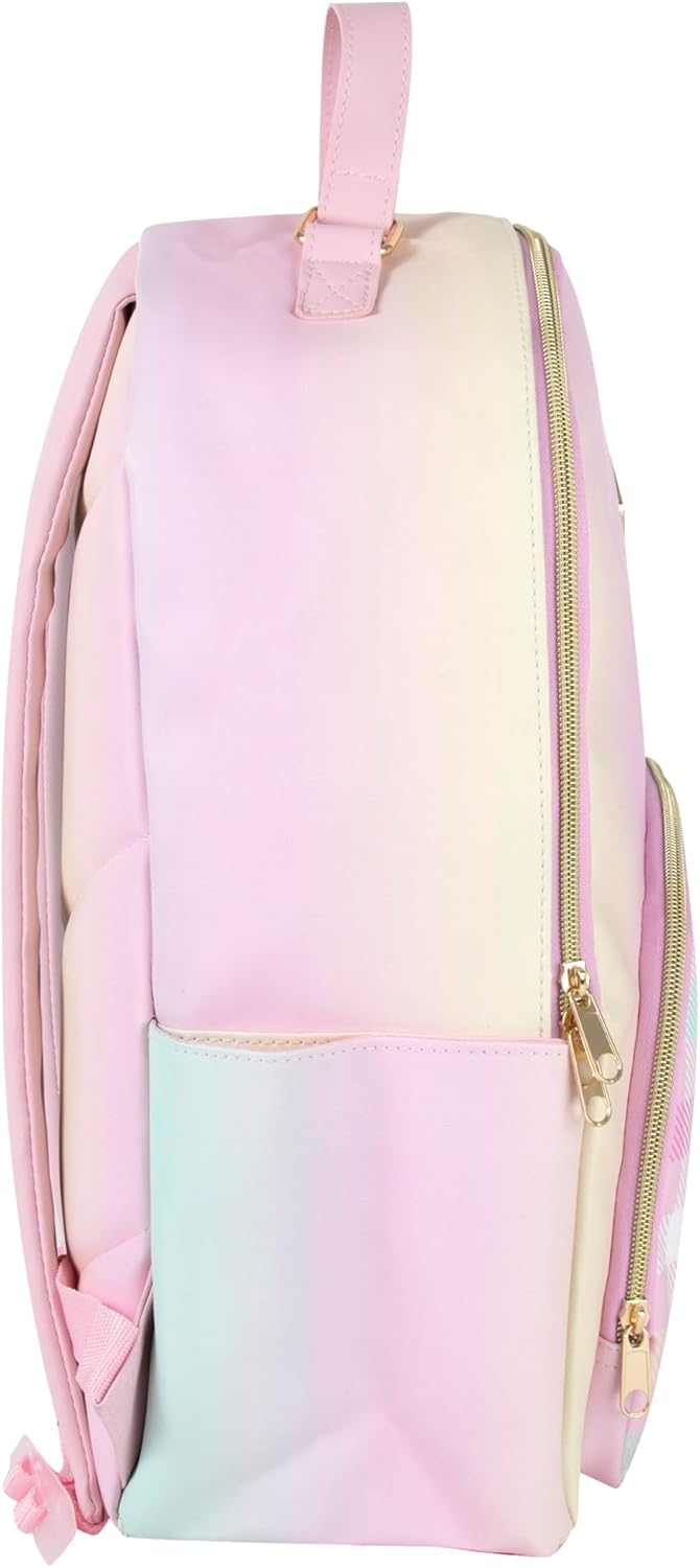 Emma & Chloe Pastel Waterproof Vinyl Backpack for Traveling and Commuting (Ombre Stripes)