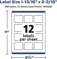 Avery Matte White Removable Rectangle Labels, Sure Feed Technology, Print-to-The-Edge, 1-13/16" x 2-3/16"