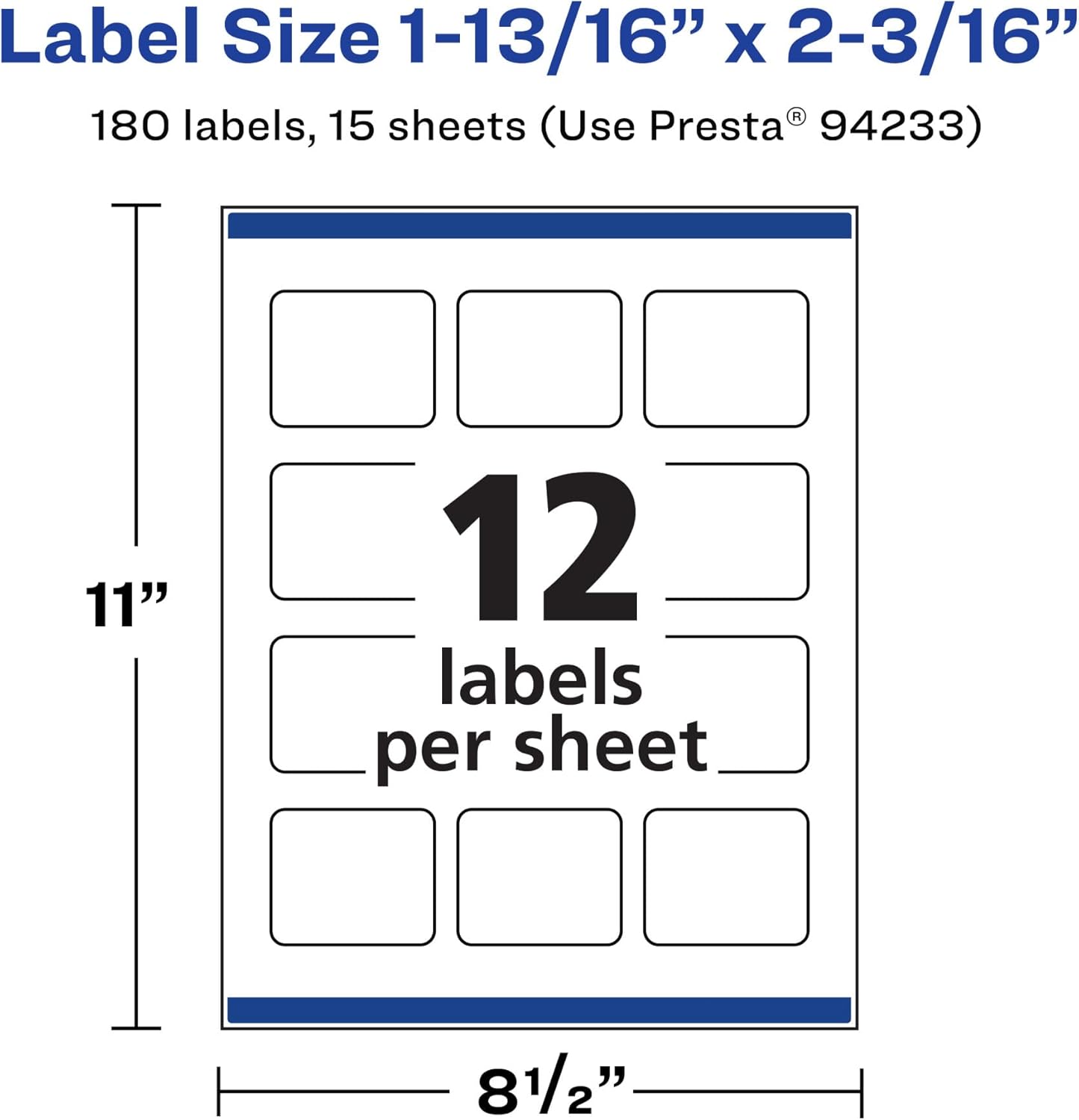 Avery Matte White Removable Rectangle Labels, Sure Feed Technology, Print-to-The-Edge, 1-13/16" x 2-3/16"