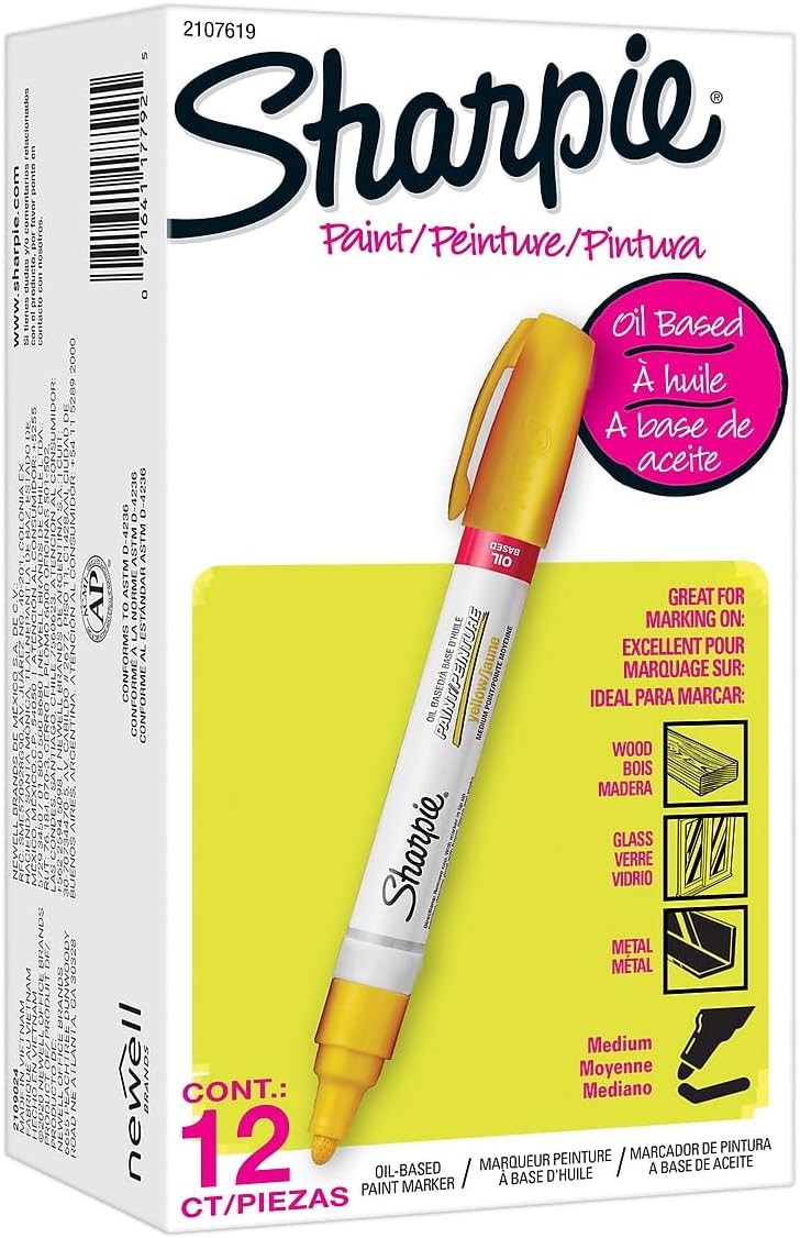 Sharpie Oil-Based Paint Marker, Medium Tip, Yellow, Dozen (2107619)