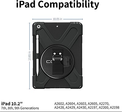 CODi Rugged iPad 10.2" Case for 9th, 8th, 7th Gen – Shockproof Protective Cover with Kickstand, Hand/Shoulder Strap, Screen Bumper Protection, 360° Drop-Test Certified