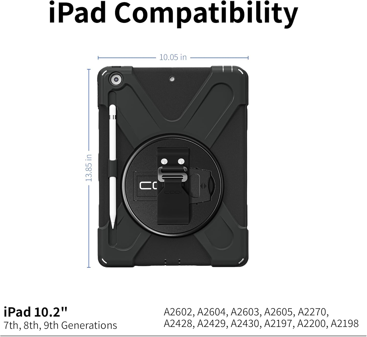 CODi Rugged iPad 10.2" Case for 9th, 8th, 7th Gen – Shockproof Protective Cover with Kickstand, Hand/Shoulder Strap